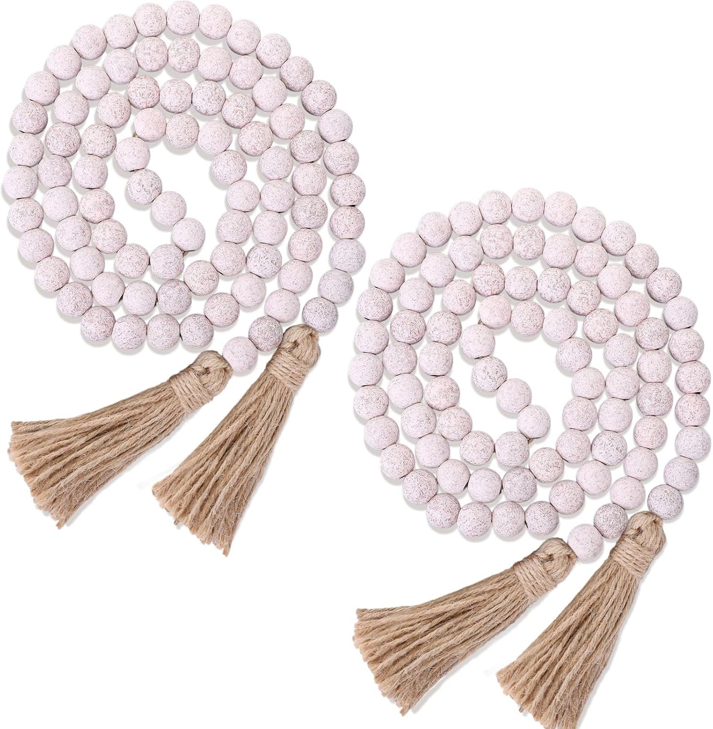 Geetery 2 Pcs 58'' Bead Garland with Tassels, Rustic Country Decor, Boho Wall Hanging for Farmhouse Style, Versatile Prayer Beads for Home, Table, or Wall Decoration (Black)