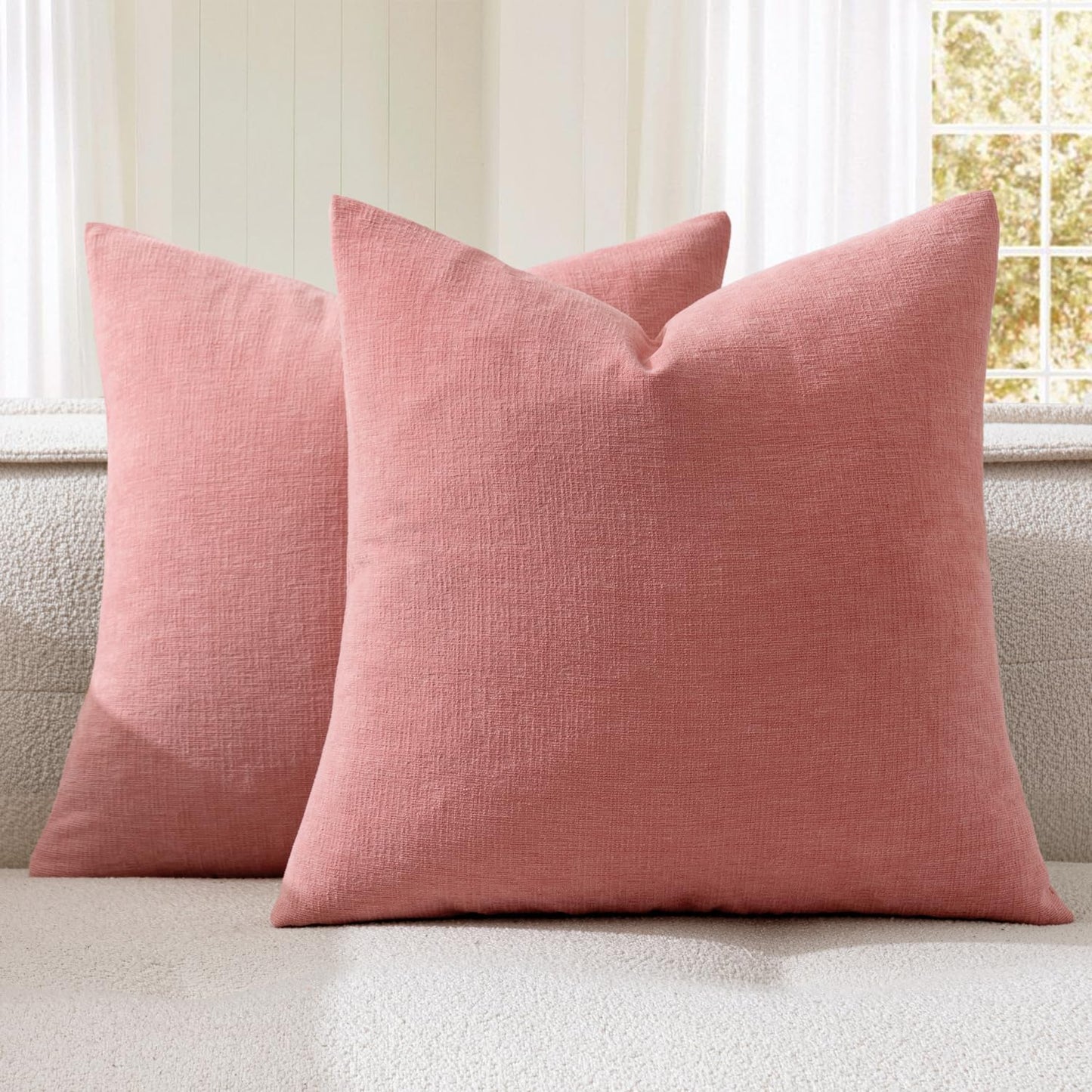 MIULEE Olive Green Couch Pillow Covers 18x18 Inch, Set of 2 Soft Chenille Decorative Square Throw Pillow Covers Farmhouse for Sofa Living Room Bed