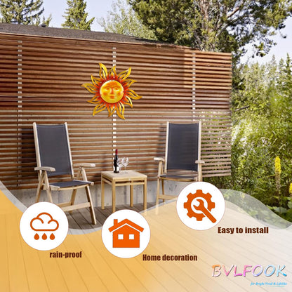Large Sun Wall Art Decor 45 inch Metal Wall Art, Retro Hanging Decor, Valentine Wall Decorations for Patio,Yard,Garden,Fence,Living Room