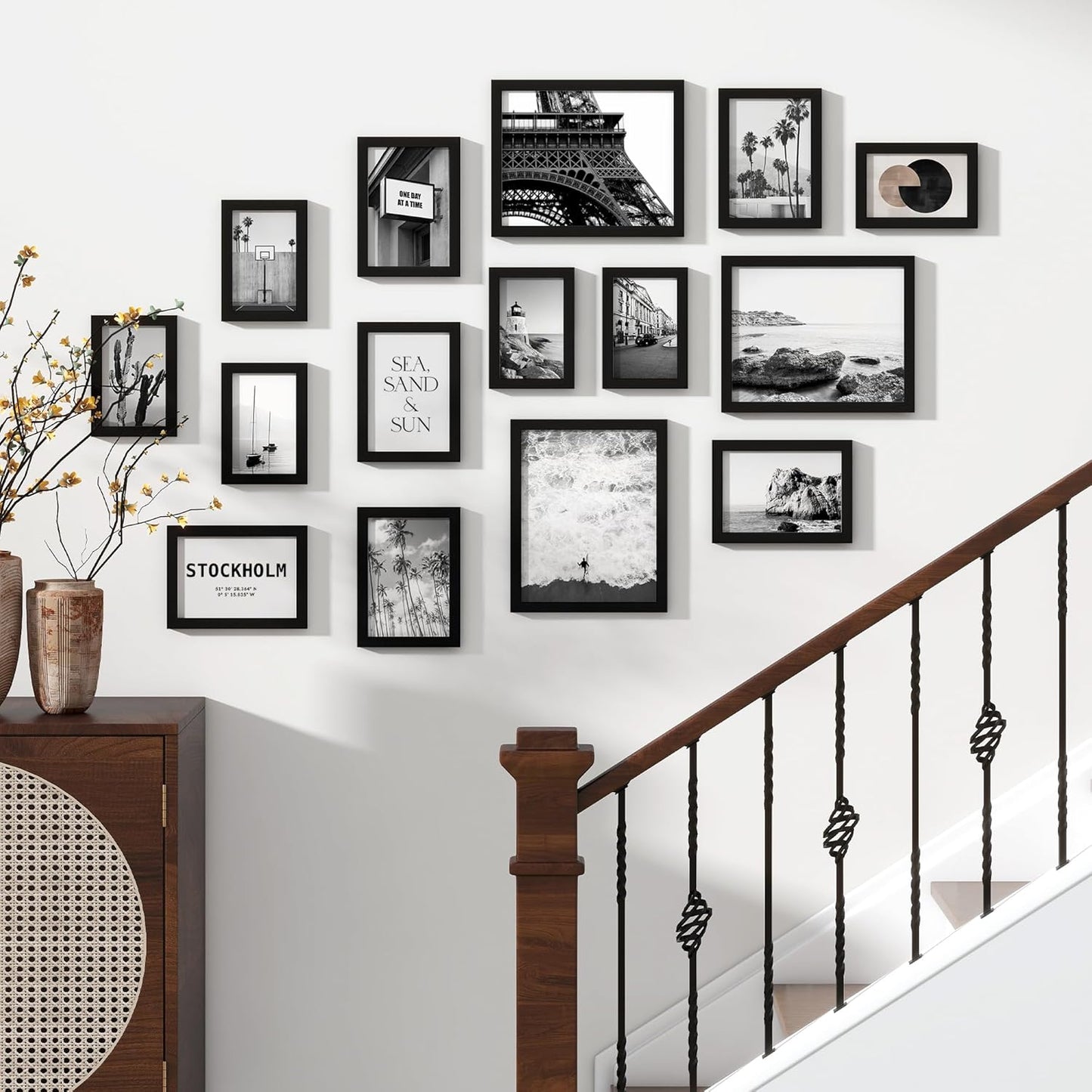 Venusmiles 15 Pack Picture Frames Collage Wall Decor, Gallery Frame Set for Wall Mounting or Tabletop Display, Multi Sizes Including 3pcs 8x10, 6pcs 5x7, 6pcs 4x6, Oak