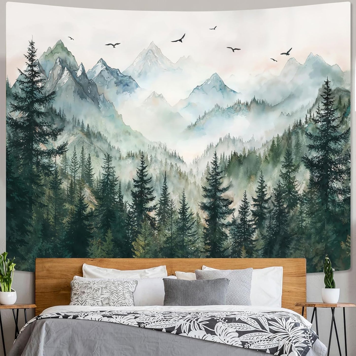 Zussun Black and White Tapestry Starry Night Mountain Tapestries for Bedroom Aesthetic Moon and Stars Tapastry's Wall Hanging Dark Nature Forest Wall Tapestry for Living Room Dorm (48'' × 36'')