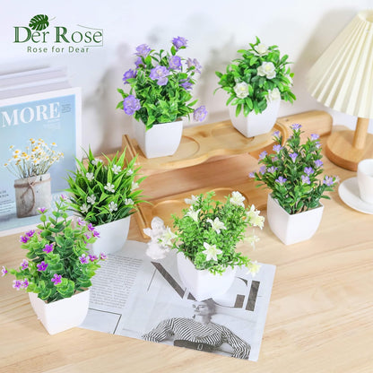 Der Rose 4 Pack Small Fake Plants Mini Artificial Faux Plants Indoor with Flowers Spring Decorations for Home Room Farmhouse Desk House Bathroom Decor