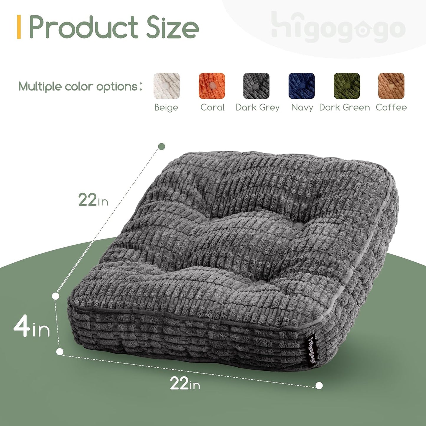 HIGOGOGO Floor Pillow Cushion for Adults, Meditation Cushion Pillow, Blended Corduroy Cover, Large Square Floor Sitting for Tatami Living Room or Yoga, 22x22 Inch, Beige
