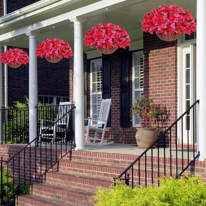 Artificial Hanging Flowers Faux Plants Basket for Outdoors Spring Summer Decor, Fake Silk Bougainvillea in Planter Outdoor Look Real UV Resistant Faux Flower for Outside Porch Patio Garden Home, White