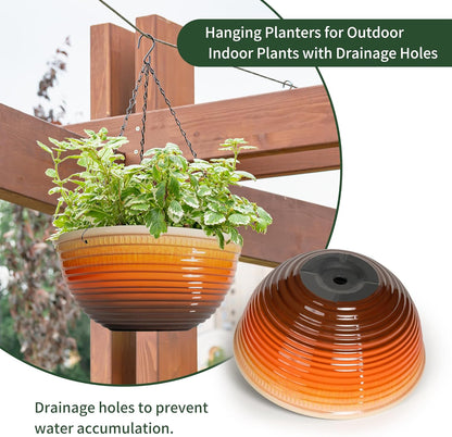 Vanslogreen 2 Pack Hanging Planters for Indoor Outdoor Plants, 10 Inch Hanging Planter with Drainage Hole & Plug Glazed Hanging Baskets Flower Pots for Garden Home (Blue)