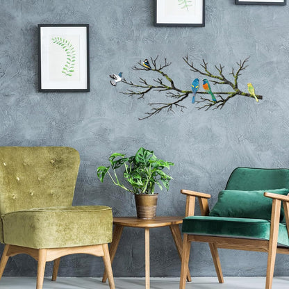 Metal Birds Wall Art, Metal Vivid Birds on Branch Silhouette Wall Decor Black Leaves with Bird Outdoor Hanging Wall Sculpture for Home Balcony Garden(Large)