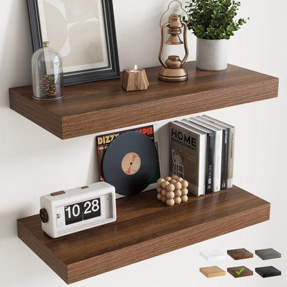 72 Inch Long Floating Shelves for Wall Set of 2, 12"D Wood Grain Bathroom Shelves with Invisible Brackets, Easy Install Engineered Wood Storage Shelves for Kitchen, Living Room, Bedroom, Black Finish