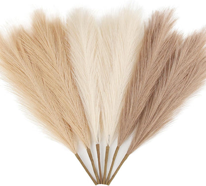ZIFTY 7-Pcs 38"/3.1FT Faux Pampas Grass Large Tall Fluffy Artificial Fake Flower Bedroom Decor Boho Decor Bulrush Reed Grass for Vase Filler Farmhouse Home Wedding Decor (Beige Mixed)