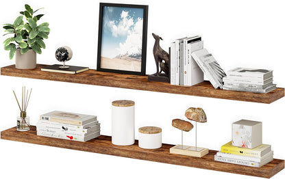Ballucci Floating Shelves for Wall, 48" Wood Wall Shelf Set of 2, with Invisible Brackets for Bathroom, Living Room, Bedroom, Kitchen, Nursery, 8" Deep, Black