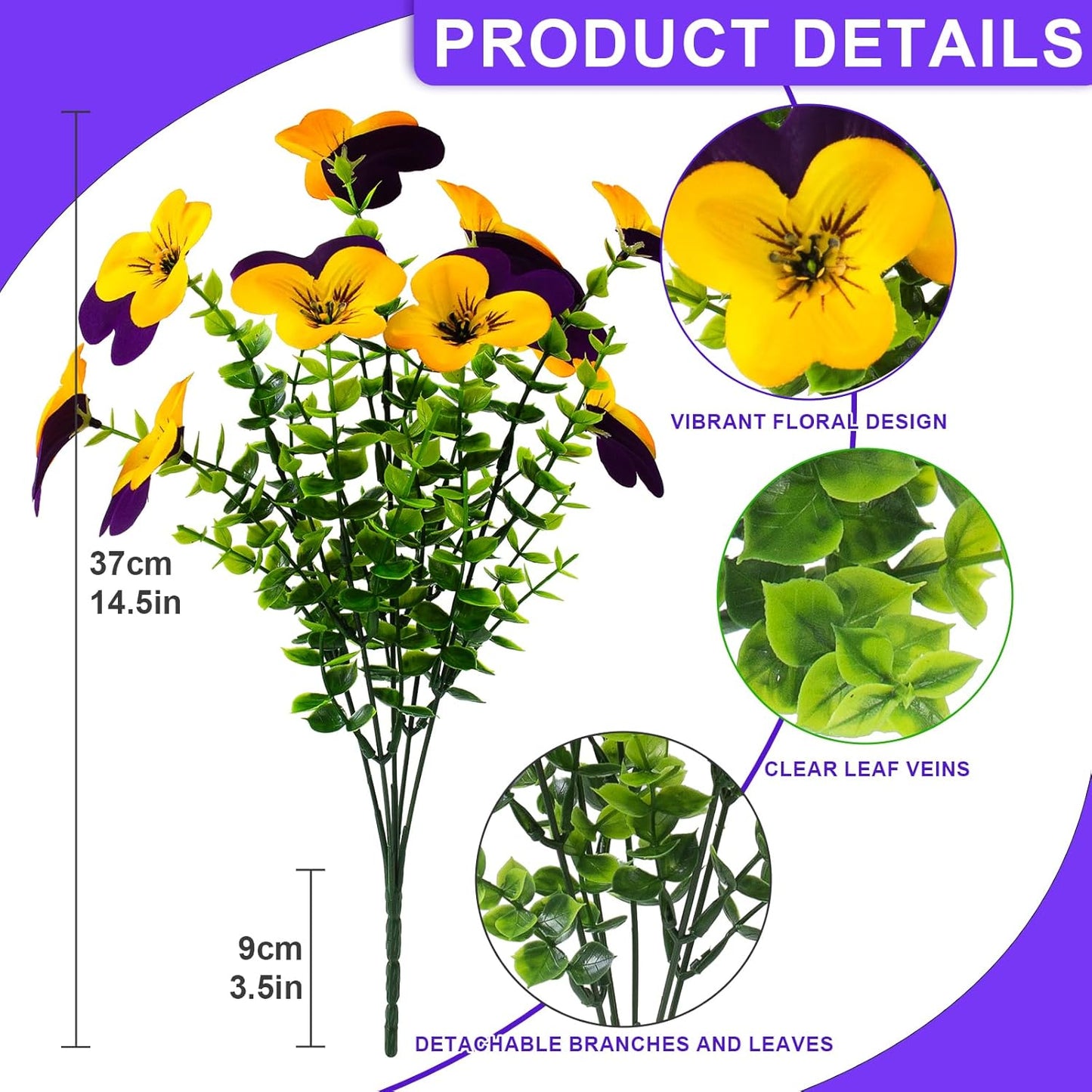 2 Set Artificial Outdoor Pansy Flowers with Hanging Baskets, 2 Hanging Baskets with 24 Pcs Silk Flowers for Spring Easter Decorations Porch Patio Home Decor (2, Purple, Yellow, White, Light Purple)