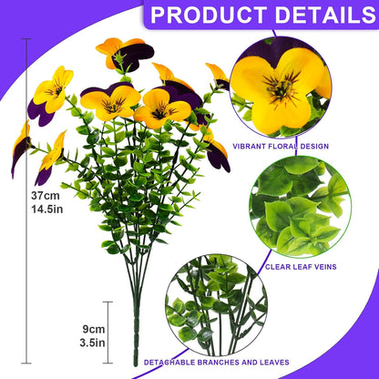2 Set Artificial Outdoor Pansy Flowers with Hanging Baskets, 2 Hanging Baskets with 24 Pcs Silk Flowers for Spring Easter Decorations Porch Patio Home Decor (2, Purple, Yellow, White, Light Purple)