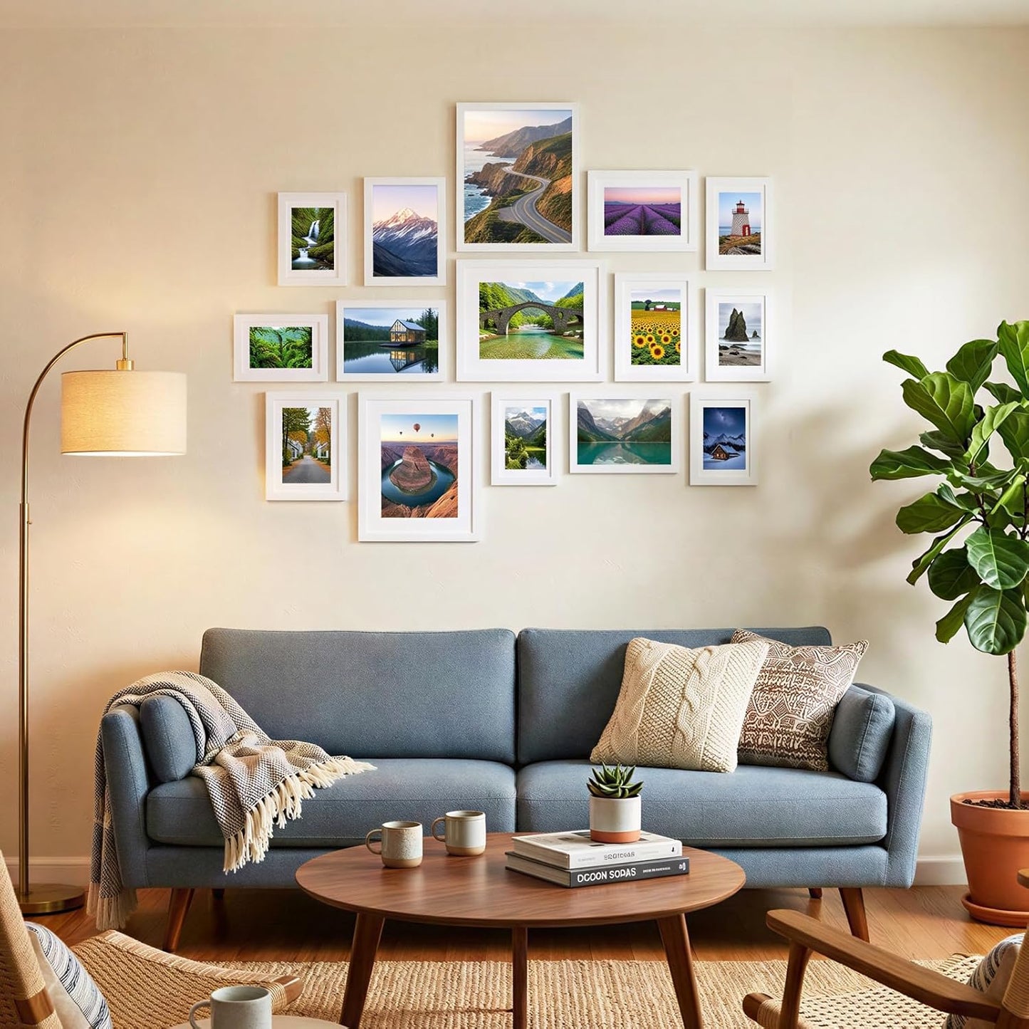 Fixwal Picture Frames Set, Gallery Wall Frame Set Picture Frames Collage 15 Pack for Wall or Tabletop with 8x10 5x7 4x6 Frames, Soft Earth Tones