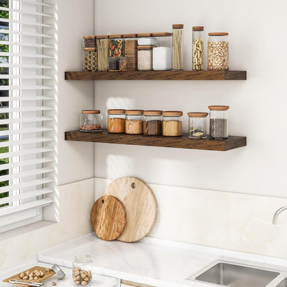 RICHFOCUS 72Inch Floating Shelves for Wall 2 Pack Shelves for Bedroom|Kitchen|Bathroom Wall Mounted Rustic Wood Floating Shelf with Invisible Brackets for Books|Storage|Decor, Rustic Brown