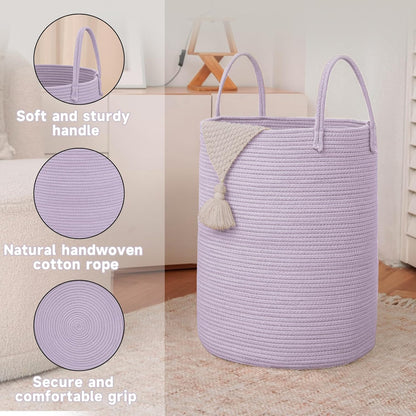 JMvicyroam Large Woven Laundry Basket Hamper,60L Cotton Rope Storage Bin for Blankets,Toys and Clothes,Decorative Tall Nursery Hamper for Living Room,Baby Nursery,Bathroom and Bedroom,Brown