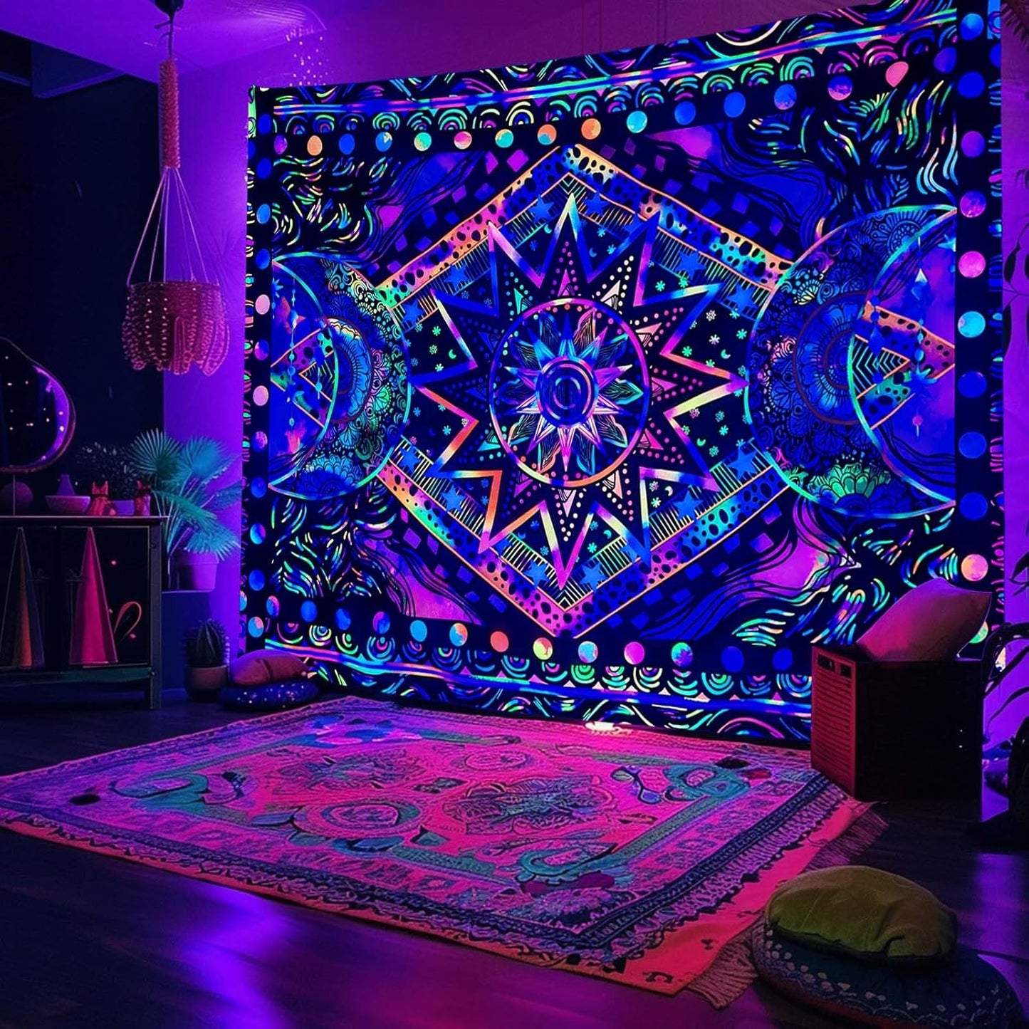 Fowocu Orange Sun and Moon Tapestry Wall Hanging, Indie Hippie Mandala Cool Wall Tapestries, Aesthetic Tapestry for Bedroom Living Room Dorm (Orange, 30'' × 40'')