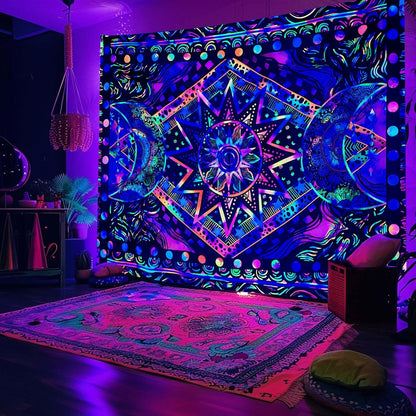 Fowocu Orange Sun and Moon Tapestry Wall Hanging, Indie Hippie Mandala Cool Wall Tapestries, Aesthetic Tapestry for Bedroom Living Room Dorm (Orange, 30'' × 40'')
