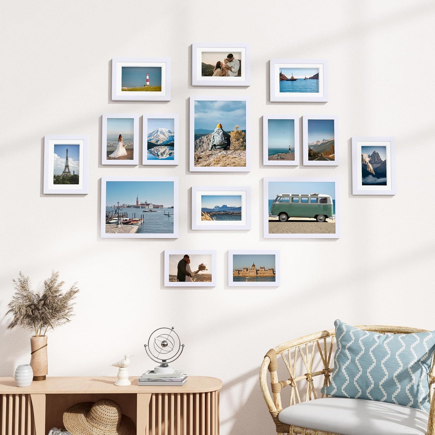Vittanly 15 Pack Picture Frames Collage Wall Decor for Mounting or Tabletop Display, Gallery Frame Set for Family, Multi Sizes Including 3pcs 8x10, 6pcs 5x7, 6pcs 4x6, Black