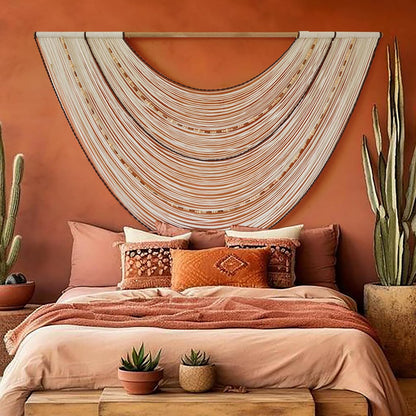 Flber Macrame Wall Hanging Boho Wall Decor Tapestry Dip Dyed Ombre Moss Green Handmade Wall Art Woven Cotton Rope Backdrop with for Bedroom Living Room, 57" W x 39" L