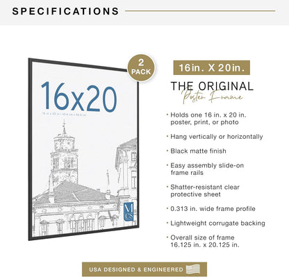 MCS Original Poster Frame 24x36 Black Lightweight Vertical & Horizontal Wall Hanging Large Picture Frame for Posters, Art Prints & Gallery Wall (6-Pack)