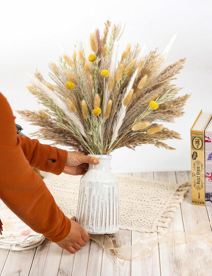 xin's convey 120 PCS Dried Pampas Grass, Dried Flowers, Reed Grass Bouquet for Bohemian Flowers Home Table Wedding Decoration, Rustic Farmhour.(Light Brown)