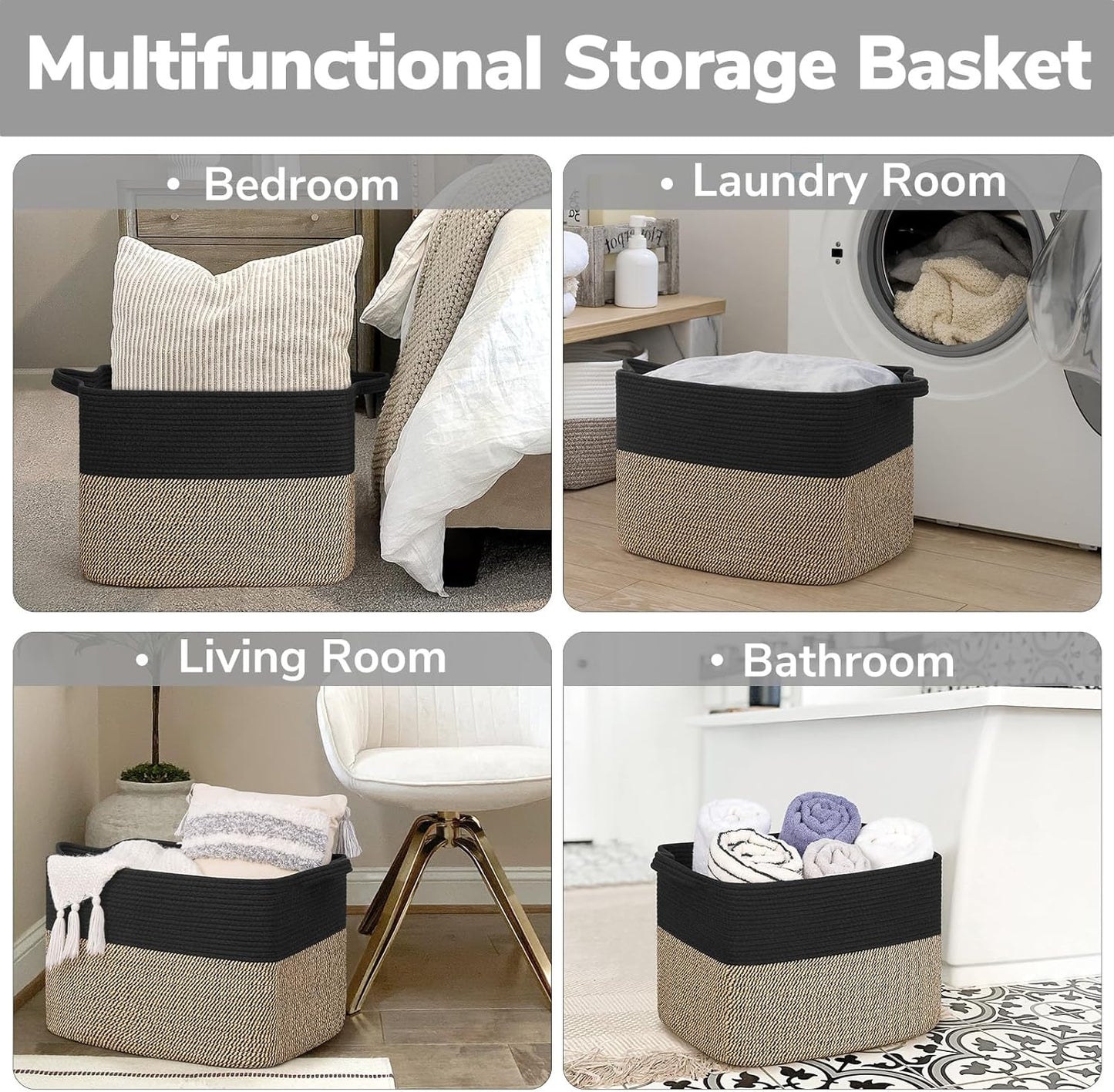 Goodpick Cube Storage Bins - Towel, Book, Cloth, Shoes, Closet Shelf Woven Baskets for Office, Baby Laundry, Toys, 13''x10''x9''