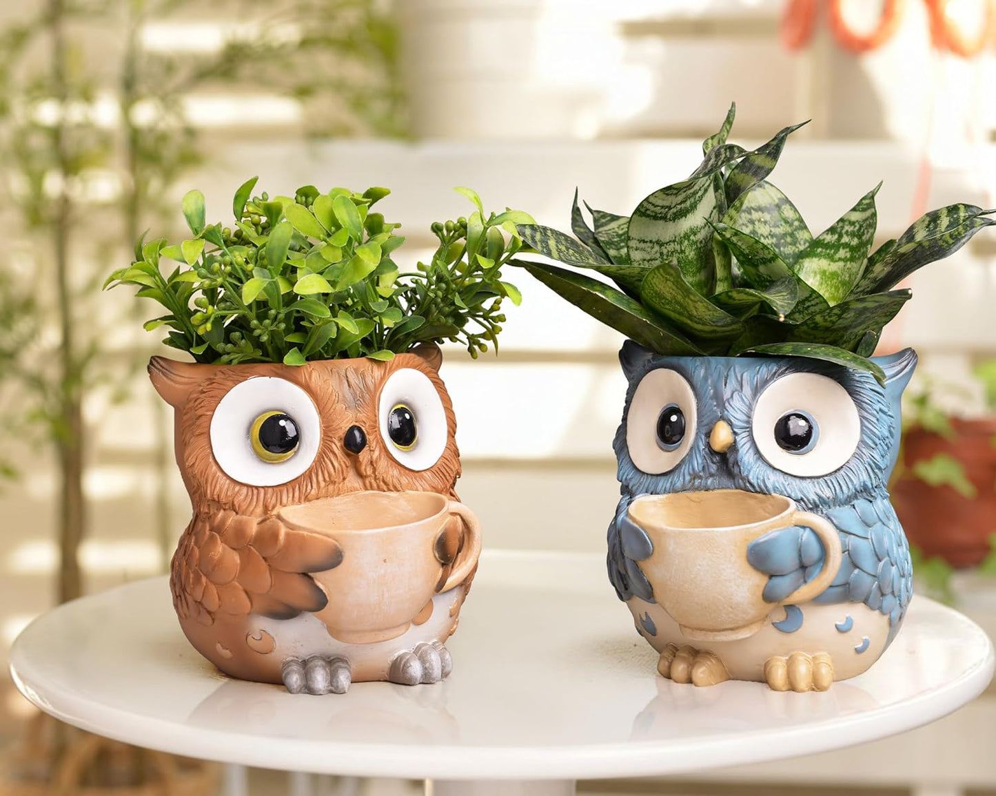 Saysmile Unique Owl Plant Pots Indoor, Cute Small Succulent Pots with Drainage Hole, Rocking Chair Planters for Outdoor Indoor Plants, Resin Flower Pot for String of Pearls, Gift Ideas for Mother