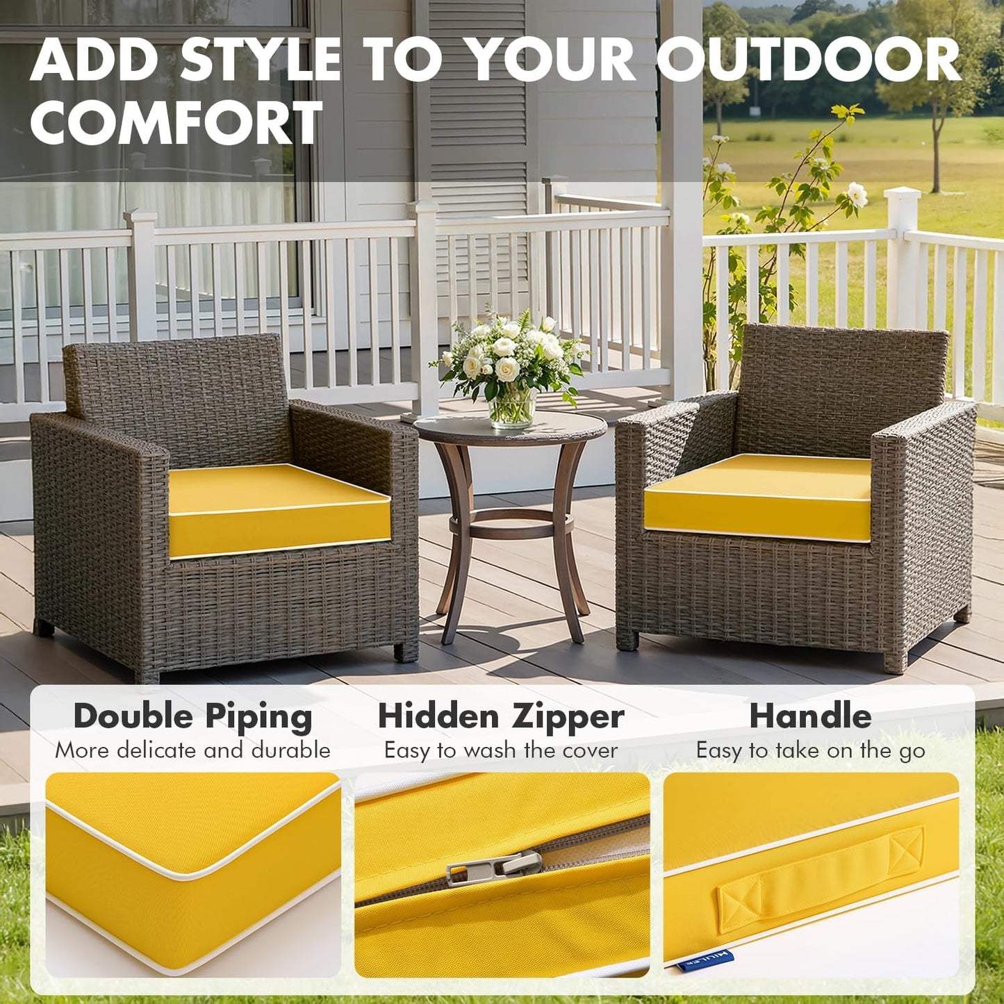 MIULEE Navy Blue 48 x 18 x 3 Outdoor Bench Cushion Waterproof Patio Chair Cushion with Adjustable Straps Set of 1 for Swing Patio Furniture 3-Year Color Fastness Garden Sofa Couch