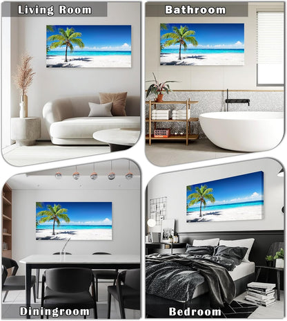 Baisuart S02250 Canvas Prints Wall Art Beach Sunset Ocean Waves Nature Pictures Stretched Canvas Wooden Framed for living Room Bedroom and Office