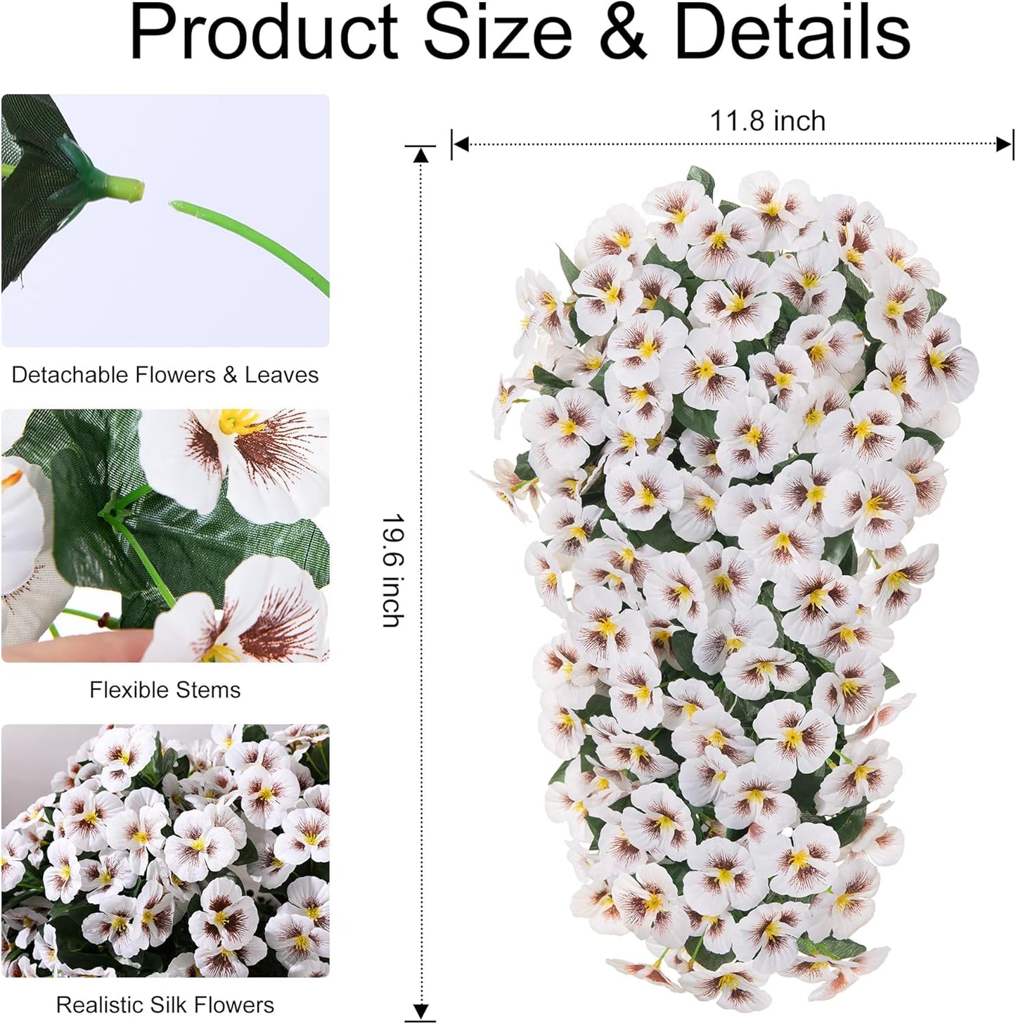 HyeFlora Artificial Flowers for Outdoors, 2pcs Faux Silk Pansies Flowers UV Resistant Fake Hanging Flower Plants for Outside Planters Porch Yard Patio Window Box (Mix Purple)