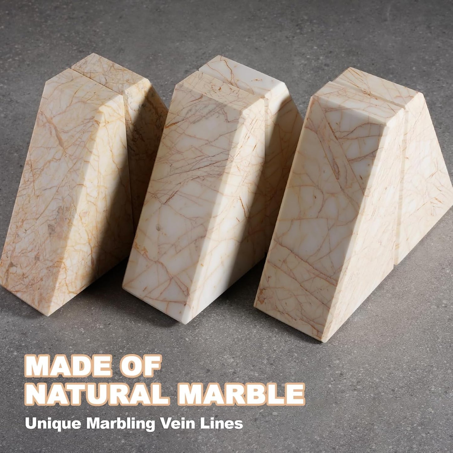Karibiber Travertine Bookends for Heavy Books, Marble Decorative Bookends for Shelves, Heavy-Duty Stone Book Ends for Hardback Book & Cookbooks, Unique Book Stopper & Holder, Travertino Italy