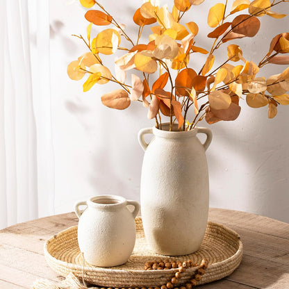Dobbyby Ceramic Flower Vase 7.6 inch Farmhouse Rustic Vase Decorative Pottery Terracotta Vases for Home Decor Table Mantle Fireplace Living Room Bathroom Wedding Centerpiece (Whitewashed)
