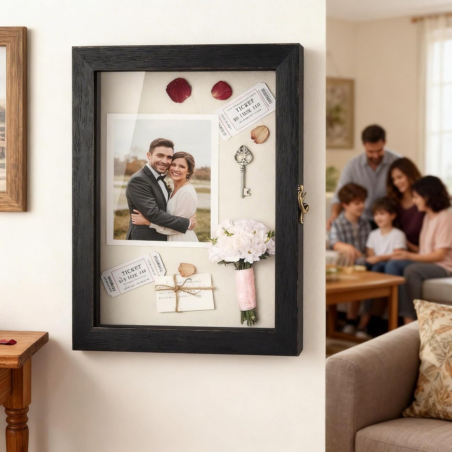 TJ.MOREE Shadow Box Frame 8 x 10 Shadowbox Display Case Picture Frame with Linen Back Memorabilia Bouquet Medals Military Photos Memory Box