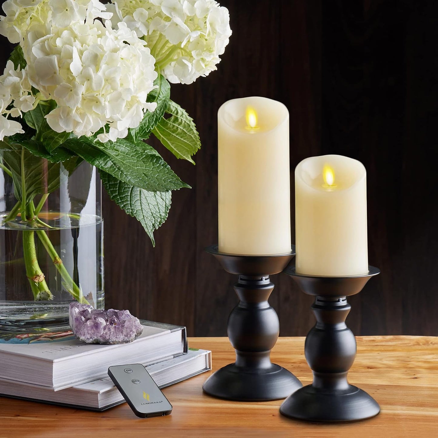 Luminara Scalloped Edge Flameless LED Candle - Ivory 3.5" x 8.75" - Real Wax Pillar Battery Operated Moving Flame w/Timer Unscented 1000Hr Runtime