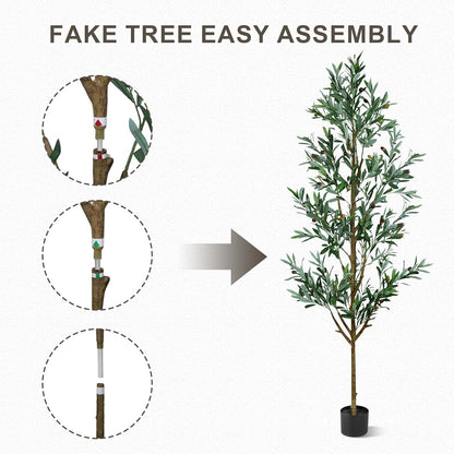 Faux Olive Tree 6ft, Olive Trees Artificial Indoor with Planter and Basket, Tall Fake Tree with Realistic Leaves and Fruits for Home Living Room Bedroom Outdoor Decor