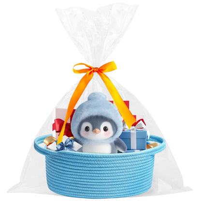 Pro Goleem Small Woven Basket with Gift Bags and Ribbons Durable Baskets for Mothers Day Gifts Empty Small Rope Basket for Storage 12"X 8" X 5" Baby Toy Baskets with Handles, White
