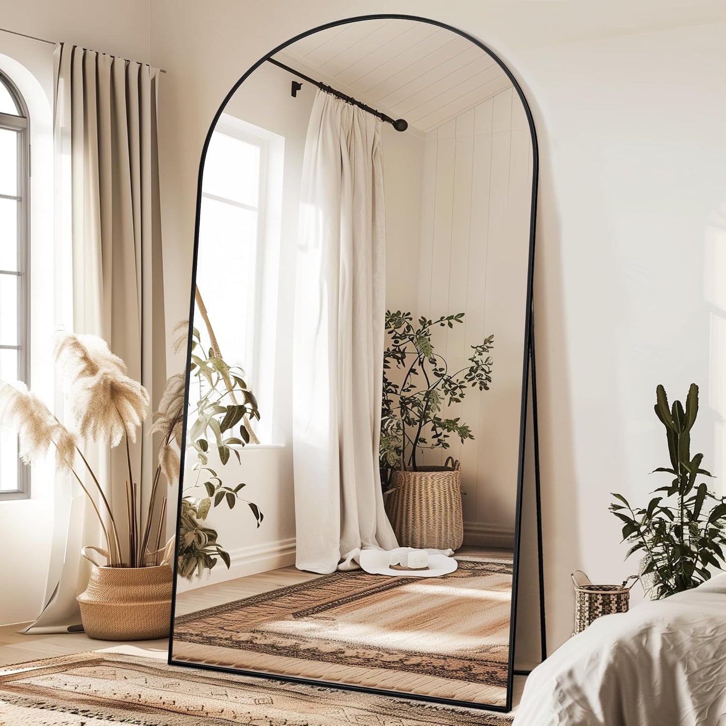 Antok 71" x28” Arched Full Length Floor Mirror, Black Aluminum Frame, Free Standing/Wall Mount/Leaning for Bedroom, Living Room, Dressing Room