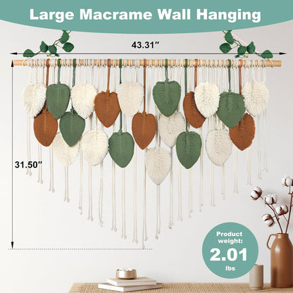 Gliterra Large Macrame Wall Hanging Handmade Boho Tapestry 43"x32" - Wall Art Decor for Living Room, Bedroom, Wedding (beige)