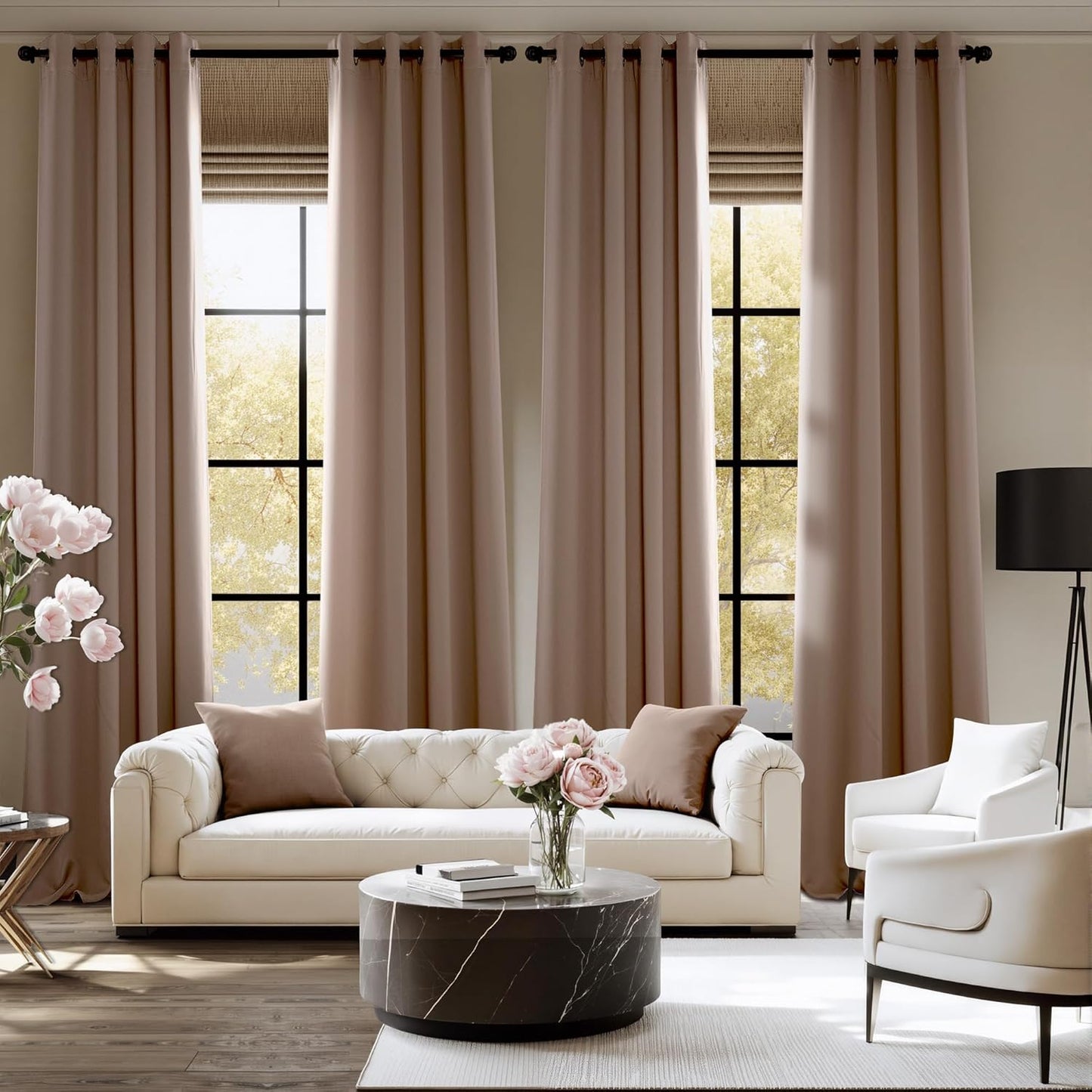 NICETOWN Halloween Pitch Black Solid Thermal Insulated Grommet Blackout Curtains/Drapes for Bedroom Window (2 Panels, 42 inches Wide by 63 inches Long, Black) - Colors D