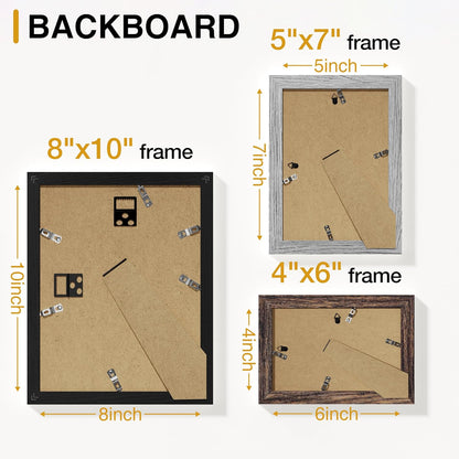 Vittanly 20 Pack Picture Frames Collage Wall Decor, Multi Sizes Including 4pcs 8x10, 8pcs 5x7 and 8pcs 4x6 Photo Frames, Gallery Frame Set for Wall or Tabletop Display, Black, Brown and Dark Grey
