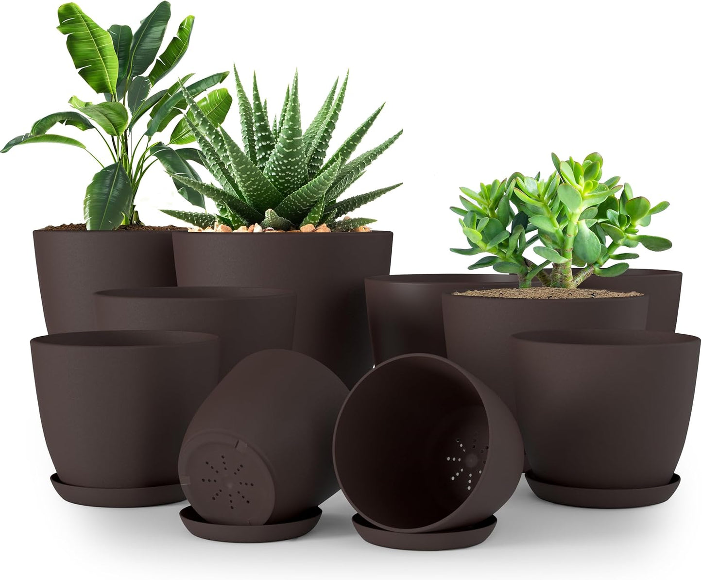 Utopia Home Plant Pots Indoor with Drainage Holes – Set of 5 White Plastic Flower Pots (7/6.6/6/5.3/4.8 Inch) – Modern Planters for Indoor Plants, Room & Office Décor, Great Stocking Stuffers