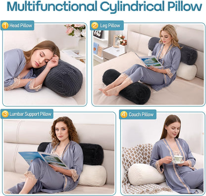 1 MIDDLE ONE Body Pillow, Memory Foam Body Pillows for Adults Sleeping, Decorative Bolster Pillow for Bed & Couch, Long Cylinder Tube Round Pillow, 24x7.87 Inches, Set of 2 (Light Grey)