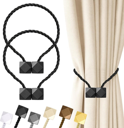 Hion Magnetic Curtain Tiebacks Black 2pcs, Curtain Tiebacks Buckles Holdbacks Holders Hooks Clip for Home Outdoor Bedroom Office Decorative Curtain