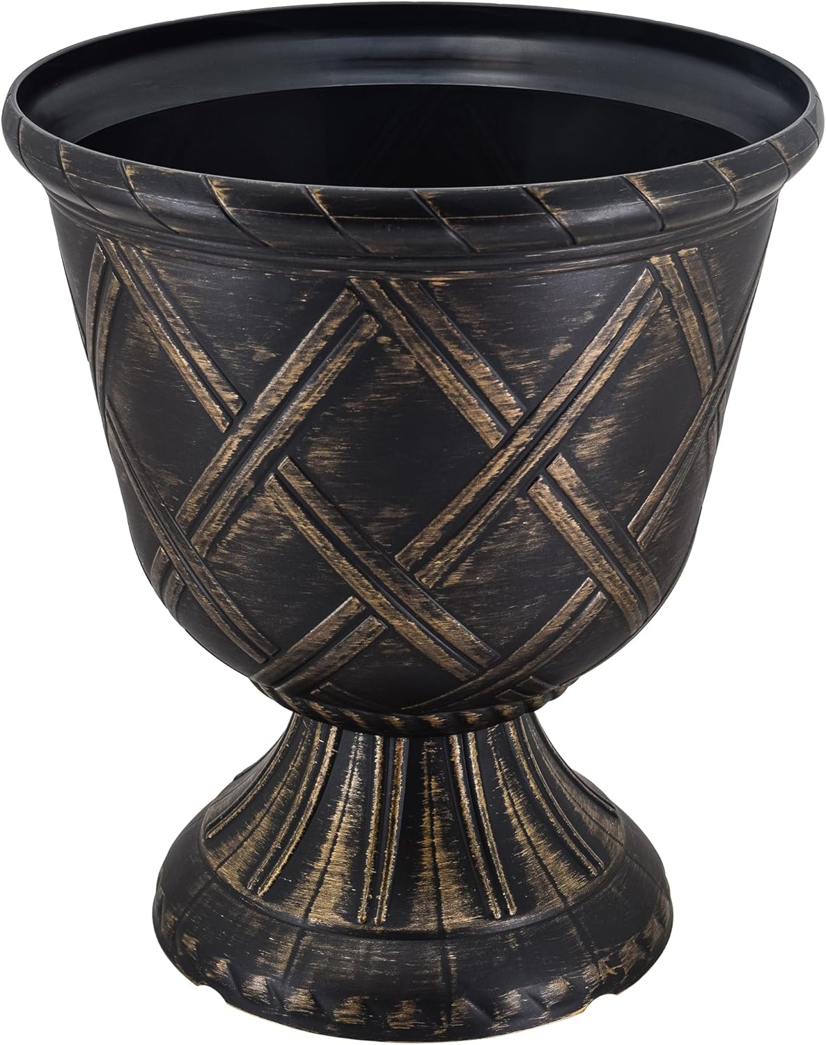 Arcadia Garden Products PL60GD Lattice Plastic Garden Urn, Classic Decorative Garden Pot Planter for Indoor and Outdoor Plants, Gold