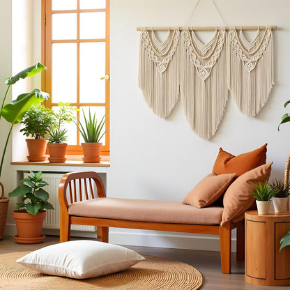 guzhiou large macrame wall hanging - Boho Tapestry Macrame Wall Decor Art- Chic Bohemian Handmade Woven Tapestry Home Decoration for Bedroom Living Room Apartment Wedding Party - 43"x32" (Wood bead)