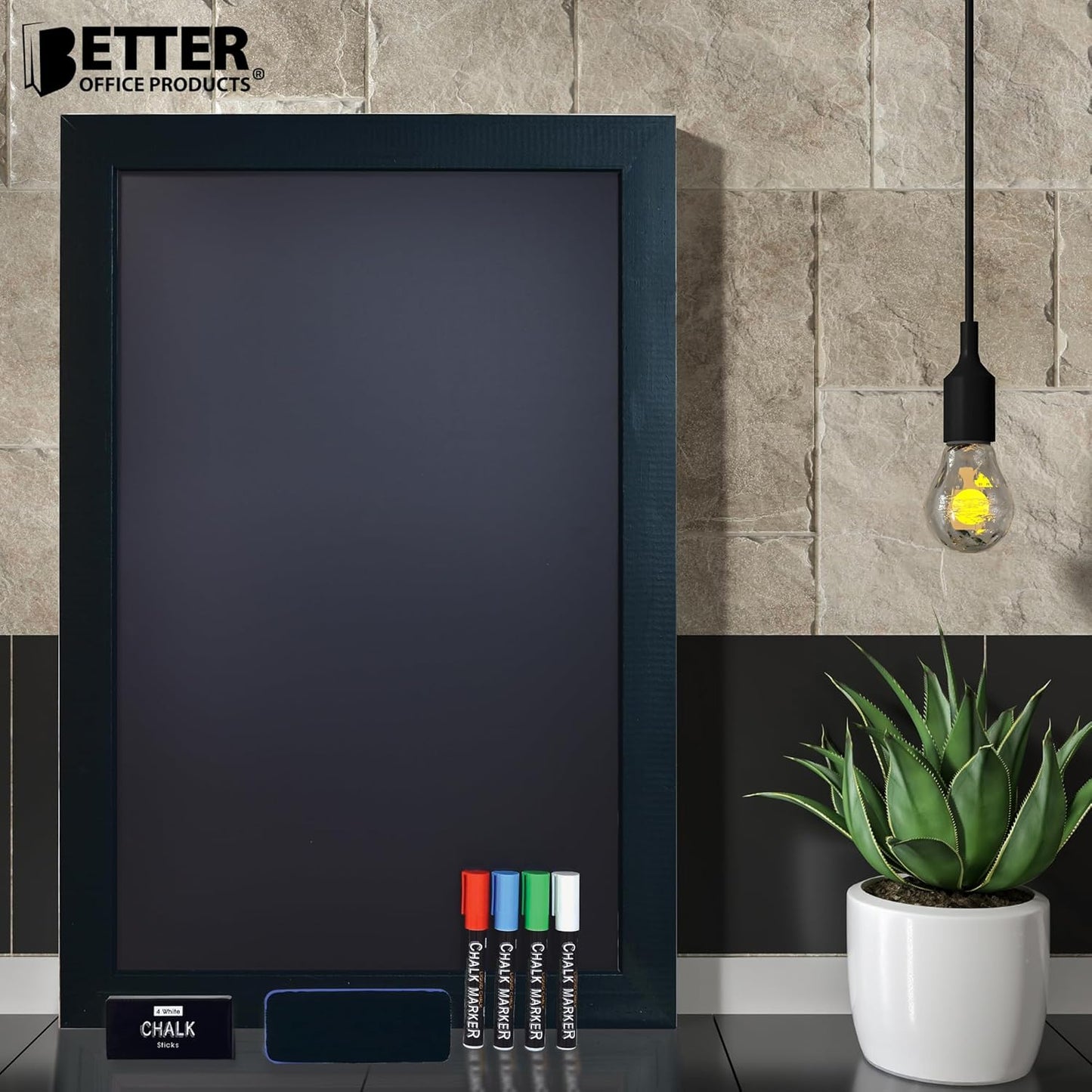 Better Office Products Magnetic Chalkboard, 20x30 Rustic Wood Frame Chalkboard Sign, Wall Mount Vertical/Horizontal, Includes Chalk Markers, Eraser, Chalk Board Easel Sign for Home Business Decor