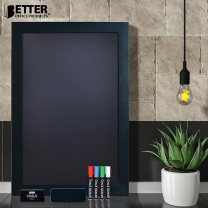 Better Office Products Magnetic Chalkboard, 20x30 Rustic Wood Frame Chalkboard Sign, Wall Mount Vertical/Horizontal, Includes Chalk Markers, Eraser, Chalk Board Easel Sign for Home Business Decor