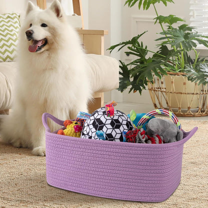 OIAHOMY Woven Basket, Gift Basket Empty with Gift Bags and Ribbons, Rope Baskets for Baby Showers, Storage Baskets with Handles for Nursery, Pet Toy Organizer - White