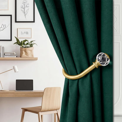 KAMANINA Curtain Holdbacks 2pcs, Gold Curtain Tiebacks, Window Curtains Hooks for Wall, Decorative Holders for Drapes with Crystal Finials(5.4" L × 4.1" W)