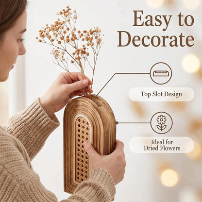 Dnnnii 2 Pack Wooden Wall Vase Set - Brown Finish Modern Farmhouse & Boho Wall Decor for Entryway, Hallway, Bathroom, Living Room, Dining Room, Narrow Spaces