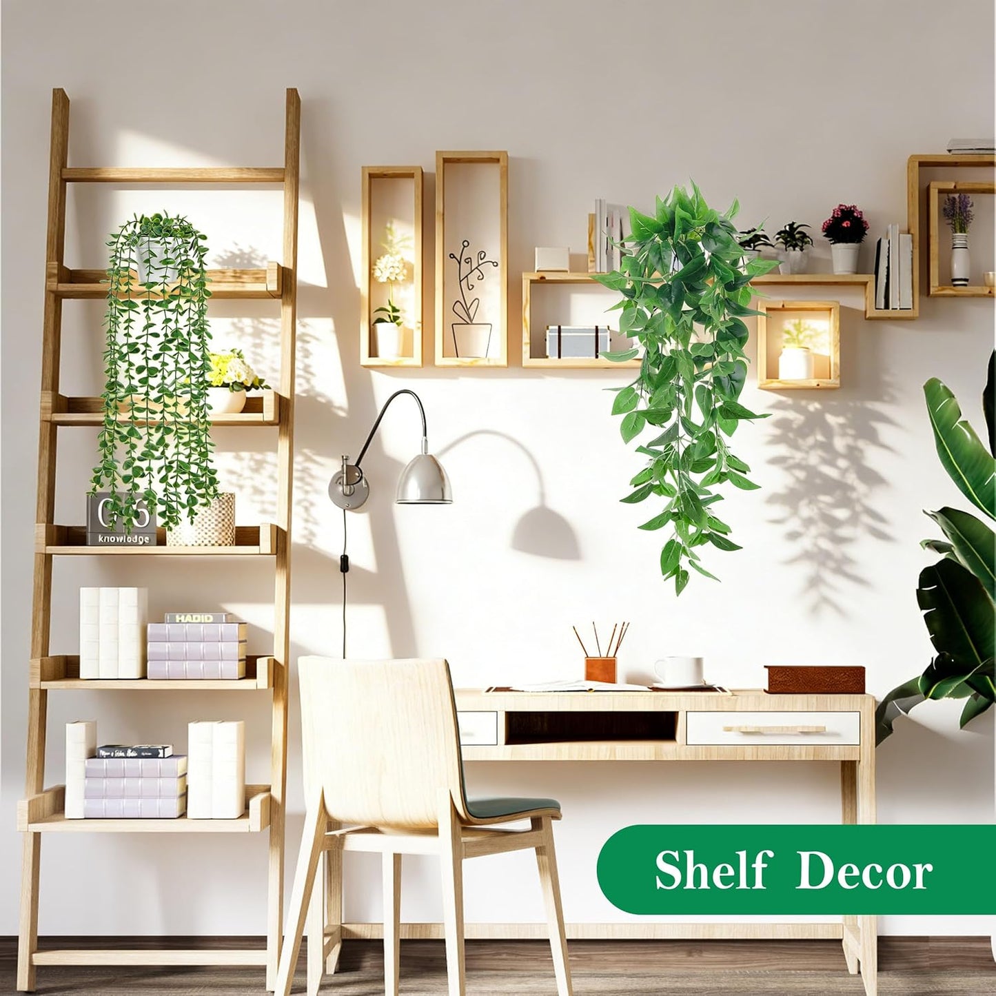 Der Rose 4Pcs Fake Plants Hanging Artificial Ivy Vine Faux Eucalyptus Hanging Plants, Boston Fern, String of Pearls for Living Room Aesthetic Bedroom Boho Kitche Wall Shelf Indoor Outdoor Decor